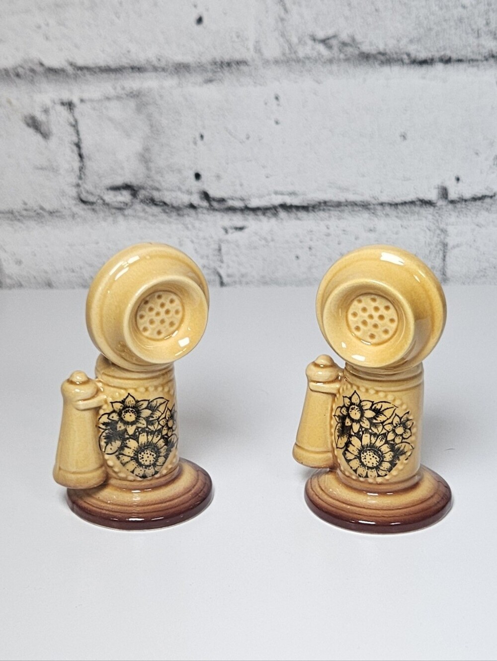 Vintage Japan Telephone Salt Pepper Shakers Floral Ceramic Retro Set